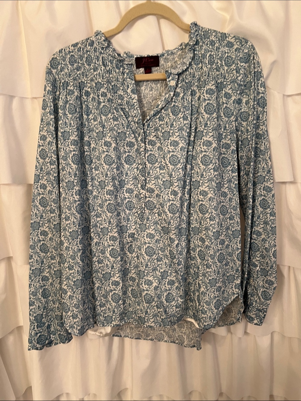 J. Crew Blue and White Floral Long-Sleeve Blouse Liberty fabric size L